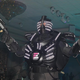 Man in robot costumer shooting two robot guns